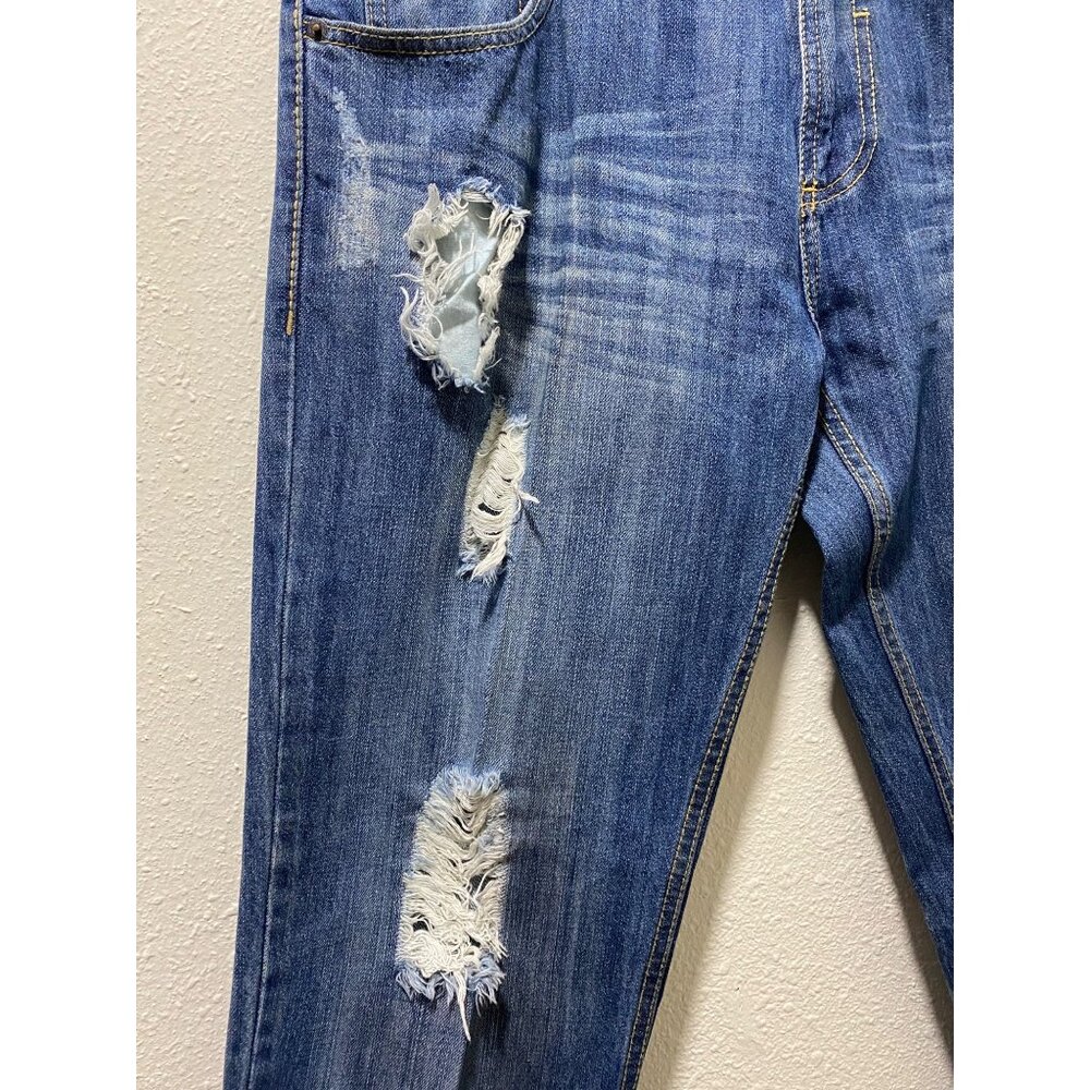 Carbon Black Distressed Jeans Mens 34x30 Blue Ripped Destroyed Denim 100% Cotton - Picture 5 of 15